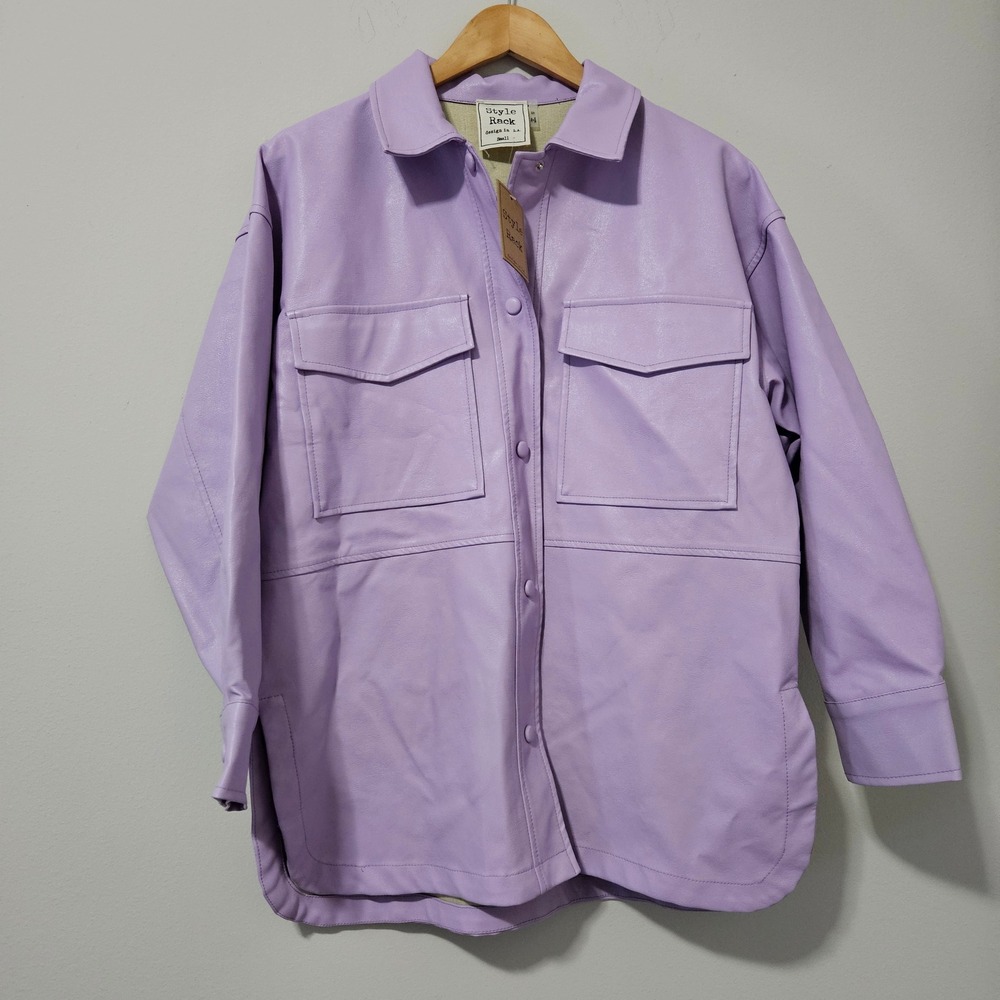 Style Rack Lavender Purple Faux Leather Shacket Button Front Jacket Womens Small